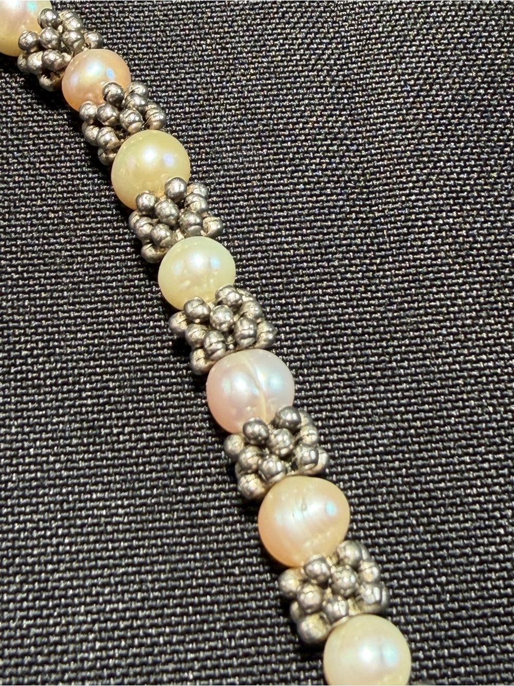 Sterling Silver 925 Pearl Beaded Necklace Peach Cream Vintage Style